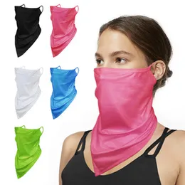 Solid Color Triangle Scarf Ice Silk Mask Men's and Women's Mesh Breathable Riding Hanging Ear Magic Scarf Party Masks IIA413