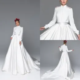 2020 Eva Lendel Boho Bröllopsklänningar Hög krage En linje Sweep Train Satin Beach Bröllopsklänning Skräddarsydd Elegant Bohemian Bridal Gowns 4522