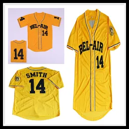 رخيصة الرجال الأمير الفريس لأكاديمية Bel-Air Baseball #14 Will Smith Jerseys Yellow Ed Size S-3XL