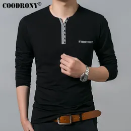 Coodrony Bomull T-shirt Men 2019 Vår Höst Ny Långärmad T-shirt Män Henry Collar Tee Te Shirt Men Fashion Casual Toppar 7617 CX200703