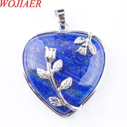 Wojiaer Love Heart Gem Kamień Naszyjniki Wisiorek Naturalne Lapis Lazuli Kamień Charms Czeski Styl Kobiety Biżuteria N3179