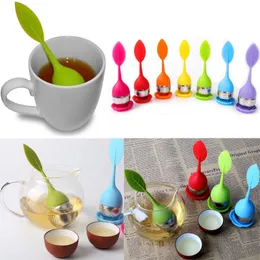 Silikon Rostfritt Stål Loose Leaf Tea Teaspoon Infuser Ball Filter Tekanna med Drop Breal Herbal 50pcs