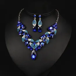 Shinning Red Blue Bridal Jewelry 2 Pieces Sets Necklace Earrings Bridal Jewelry Bridal Accessories Wedding Jewelry T221256