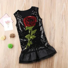 Baby Girls Dress Sequin Rose Princess Vest Dresses Ärmlös Mini Kjolar Sommar Barnkläder Boutique Barnkläder DHW2208