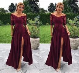 Lace Sexy Bury eine Linie Abschlussball abschließt Schulter Illusion 1/2 Ärmel High Side Split Formal Dress Party Abendkleider Vestidos OGStuff