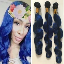 Blue Ombre Virgin Human Hair Weave 3 Bundles Deal Body Wave Wavy Ombre Extensions 300g