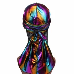 Bunte glitzernde Durags für Herren, Turban-Bandanas, glänzende, seidige Durag-Kopfbedeckung, Stirnband, Haarbedeckung, Zubehör, Wellenkappen, Lumpenhut