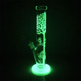 Hookah Straight Bong Glow in dark Glass Bong Waterpipe Dabrig 14inch com downstem transparente 1 tigela transparente incluída