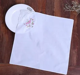 12 stks 28cmx28cm 100% katoen borduurwerk kant handdoel mannen vierkante zuivere witte zakdoek