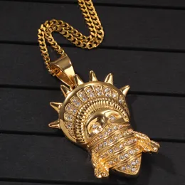Neue Diamant Edelstahl Herren Cartoon Maskierte Statue der Freiheit Anhänger Halskette Bijoux Bling Hip Hop Rapper Schmuck Geschenke für Jungs