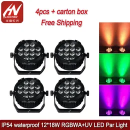 4ピースワイヤレスDMX LED PARライト12 * 18W RGBWAUV 6IN1防水IP54フラットアップライト屋外DJの結婚式のアップライティングステージライト