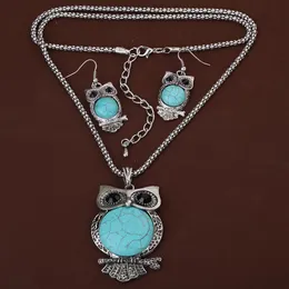 Wholesale-Free Wrack Owl Turquoise Jewelry Sets Inlaid Turquesa Collar Pendientes Conjunto Conjuntos de joyería de moda TS0005