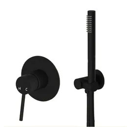 真鍮の黒い手持ち式シャワーセットバスルームDiverterミキサーバルブとシャワーホルダーホース節水シャワーヘッド