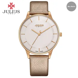 2024 Julius Watches 남자 간단한 가죽 세련된 얇은 손목 시계 브랜드 디자이너 2017 New Business Quartz Clock Uhr JA-957