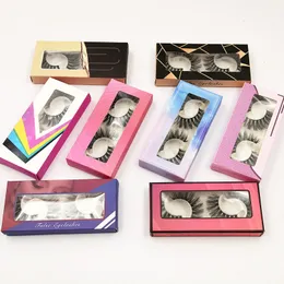 2 par / låda 3d faux mink falska ögonfransar naturliga långa fluffiga fransar återanvändbara grymhetfria tjocka ögonförlängningsverktyg med färgstark låda