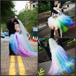 2020 Ball Gown Hi_Lo Colorful Tulle boho gothic wedding dresses Bridal Gowns abiti da sposa Beach country style Wedding Gowns