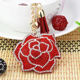 Cute Rose Flower Wisiorek Key Chain Złoto / Srebrny Rhinestone Tassel Car Brelok Moda Key Breloczek Uchwyt Akcesoria Prezent