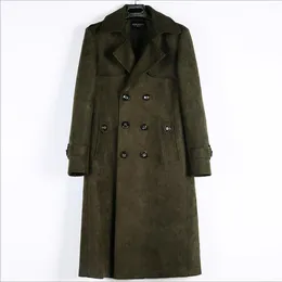 Men's Trench CoatsSpring Autumn Coat European Fashion Army Green Gray Black Overcoat Deer Suede Clothing Men Super Long Windbreaker