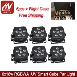 6pcs 6x18W RGBAW UV 6IN1 Battery Powered Wireless LED Par Light Stage Lighting For Event Party With WIFI&Remote Control