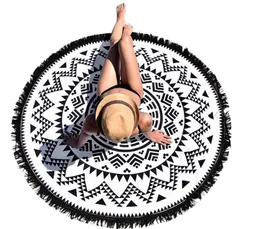 Rund hippie tapestry strand kasta roundie mandala handduk yoga matta bohemian svart strand runda mönster handduk