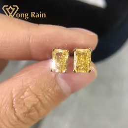 Wong Rain Classic 100％925スターリングシルバーを作成Moissaniteシトリン宝石イヤリングイヤースタッド結婚式ファインジュエリー卸売CX200628