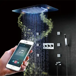 LED multifunktionell ljus badrum dusch kran uppsättning och kall termostatisk bad mixer ventil regn huvud