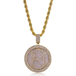 Spin Round Pendant Necklace Men Bling Cubic Zirconia Ice Out Gold Jewelry Silver Plated New Fashion Hip Hop Necklace