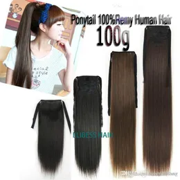 DHL FedEx無料100人間の髪の品質10A Shedding Free Tangle Free RapRourd Extensions 1216Inch 100G PCS Brazilian Ponytail Human Hair