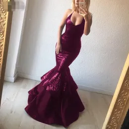 Bling Bling Burgundy mermaid Tiered Mermaid evening Dresses sequined Hot Sexy Maxi Gowns for Charming Buxom Women Custom Made Celebrity Gown