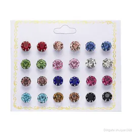 Crystal Cubic Zircon Stud Örhängen 24Pairs / Set för män Kvinnor Mode Öron Stud Classic Earing Party Statement Smycken Tillbehör