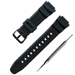 Watchband Convex PU-band 18 * 25mm Gummi Silikon Armbandband för AQ - S810W AE-1000 1200W SGW-300 400H MRW-200H