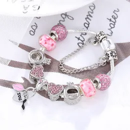 Partihandel - Silver mode kreativ krona kärlek pärlor europeisk charm armband för pandora stil kvinnlig DIY rosa armband smycken