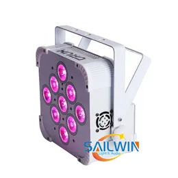 White Case High Power 9x18w 6in1 Rgbaw UV Batteri Powered Wireless Stage LED Flat PAR Light Wedding Effect Light