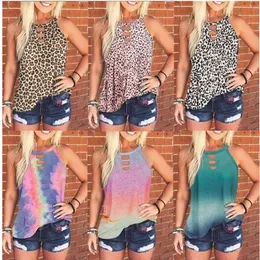 Summer Newest Women T-shirt Sleeveless vest Top Leopard Tie-dye Style Pullover Tees Shirts Ladies Round Neck Bloouse Casual Clothes D61201