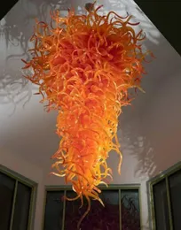 Lampenstil, orangefarbene Kristall-Kronleuchter, Hängelampen, große moderne Kunst-Innenbeleuchtung, mundgeblasenes Glas-Kronleuchter