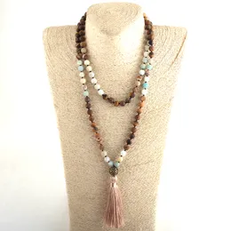 MoodPC Fashod Bohemian Tribal Smycken 108 Pärlor Halsband 8mm Natursten Tassel Yoga halsband för kvinnor Lariat Halsband