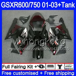 +タンク用鈴木GSX-R750 GSXR 750 600 K1 GSXR600 01 02 03 294HM.22 GSX R600 R750 GSXR-600ダークレッドBLKホットGSXR750 2001 2002 2003フェアリング