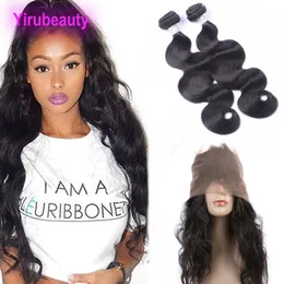 Peruvian Human Hair Bundles With 360 Lace Frontal Body Wave Hair Extensions With Closure 2 Bundle 10-28 Inch From Yiruhair