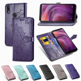 Alcatel 3V-2019-Version PUレザーカバーキックスタンドDatura Flowersの電話ケース（モデル：3V2019バージョン）