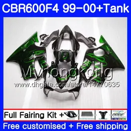 Bodys + Tank لهوندا CBR 600 F4 FS CBR 600F4 CBR600F4 99 00 287HM.53 CBR600FS CBR600 F 4 CBR600 F4 Green flames hot 1999 2000 Fairing kit