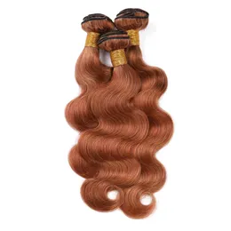 Malaysian Auburn Human Hair Weaves Body Wave Virgin Hair Extensions #30 Medium Auburn Human Hair 3 Bundle Deals Light Brown Double Wefts