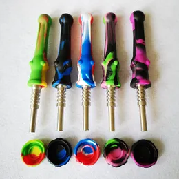 Silikonrör Matkvalitet Silikon Nector Collector Mini Bong med 14mm Rostfritt stål Nail Tip DAB Rig Bongs Oljebrännare Rör vaxbehållare