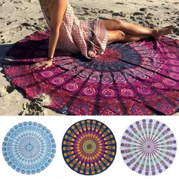 Polyester Round Beach Handdukdekor Mandala Tapestry Boho Hippie Trackad utomhusyoghanddukar Solskyddsmedel Sjal Badhanddukar Toalla de Playa Redonda