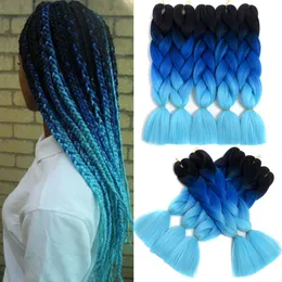 JUMBO BRAIDS HAIR OMBRE KANEKALON CHROCHET BRAIDING SYNTHETIC HAIR FÖRTECKNING FÖR BRAIDS BLUE ROS 24 INCH 100G / PAIN