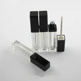 7 ml fyrkantig form läppglansrör Tom kosmetisk flaska Klar läppglansrör Containrar Flaska med svart borste F2200