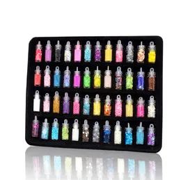 Nail Art Decorations DIY Slime Glitter Sequins Glass Bead Shell Powder 48pcs Set Glasses Bottle Nails Ornament free ship 3set