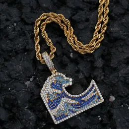 Европа и Америка Trendy Hip Hop ожерелья Позолоченные Bling Bling Красочные CZ волна ожерелье для мужчин женщин