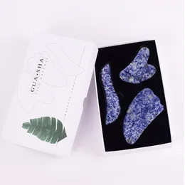 Kit Cuidados Gua Sha Tool Set Gift Box Natural Sodalita Azul Pedra Gua Sha Raspagem Ferramenta Massagem SPA Acupuntura raspador beleza da pele