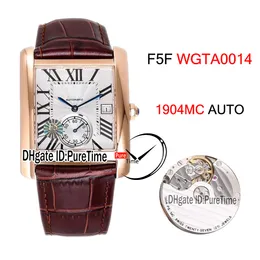 New F5F MC WGTA0014 Cal 1904MC Automatic Mens Watch Rose Gold White Textured Dial Black Roman Markers Brown Leather Strap Watches Puretime