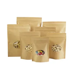 Stand up Kraft Paper Bag with Round Clear Window Food Tea Powder Party Gift Bag YQ01657